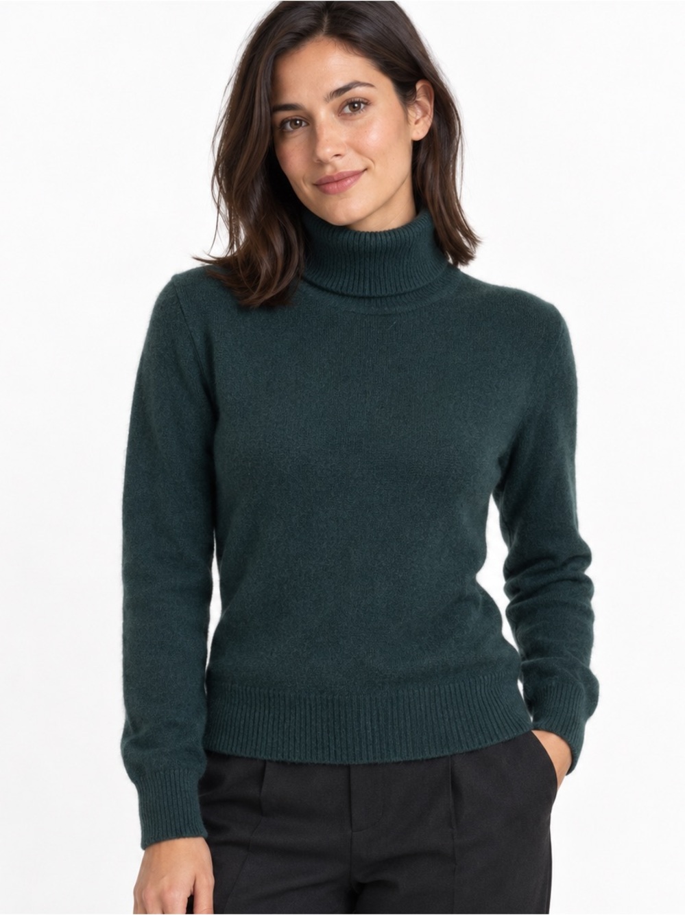 Vintage Iris Singer 100% Cashmere Forest Green Turtleneck Sweater Small